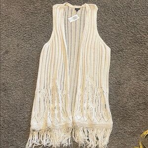 Torrid Cream Crochet Fringe Vest